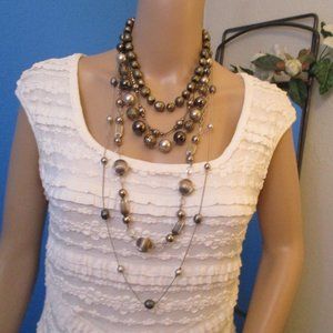 Silver BEAD NECKLACE Lot~Vintage Metal Glass Composite Bead Necklaces